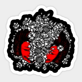 Red geisha with white flowers Sticker